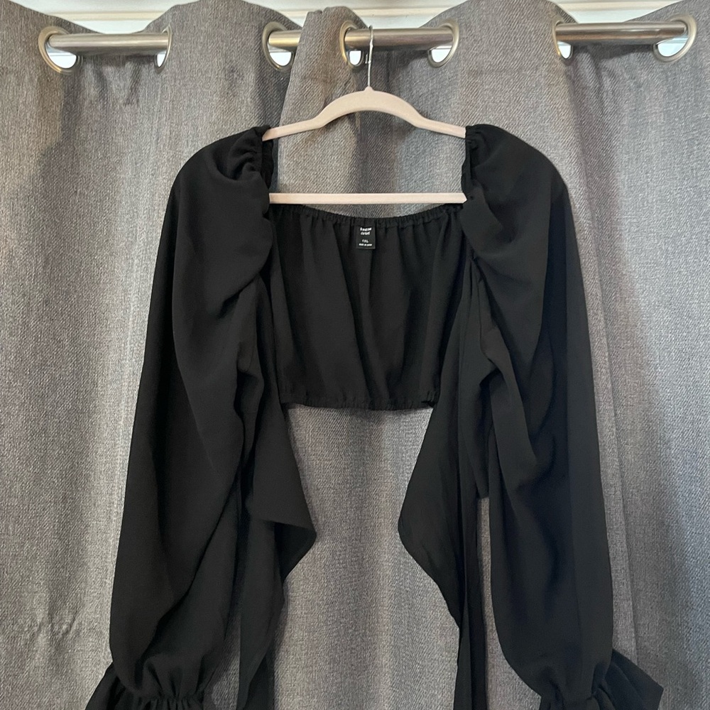 SHEIN Plus Flounce Sleeve Tie Back Wrap Top